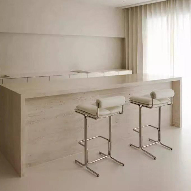 Contemporary Scandinavian PU Leather Stainless Steel Curved Cylindrical Square Bar Stool With Backrest For Living Room