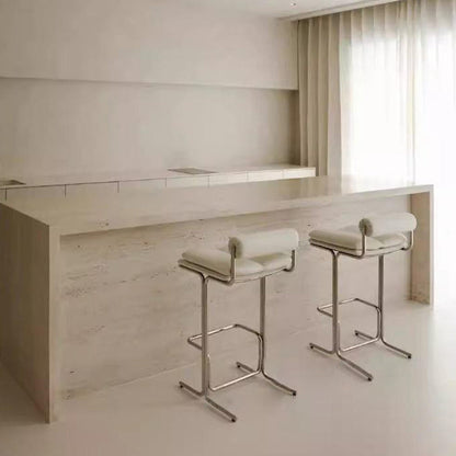 Contemporary Scandinavian PU Leather Stainless Steel Curved Cylindrical Square Bar Stool With Backrest For Living Room
