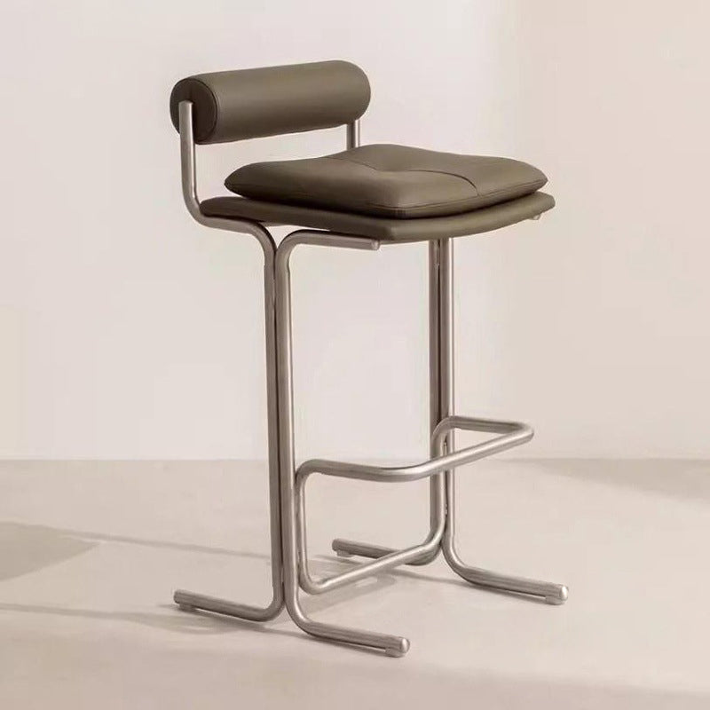 Contemporary Scandinavian PU Leather Stainless Steel Curved Cylindrical Square Bar Stool With Backrest For Living Room