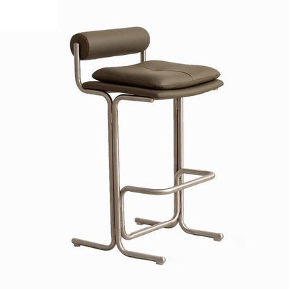 Contemporary Scandinavian PU Leather Stainless Steel Curved Cylindrical Square Bar Stool With Backrest For Living Room