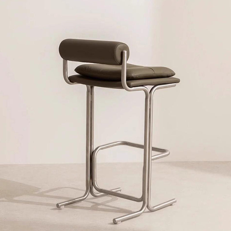 Contemporary Scandinavian PU Leather Stainless Steel Curved Cylindrical Square Bar Stool With Backrest For Living Room
