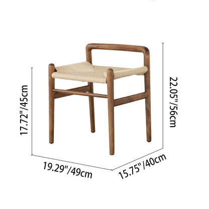 Traditional Chinese Kraft Paper Rope Rubberwood Square Cylindrical Low Stool With Backrest For Living Room