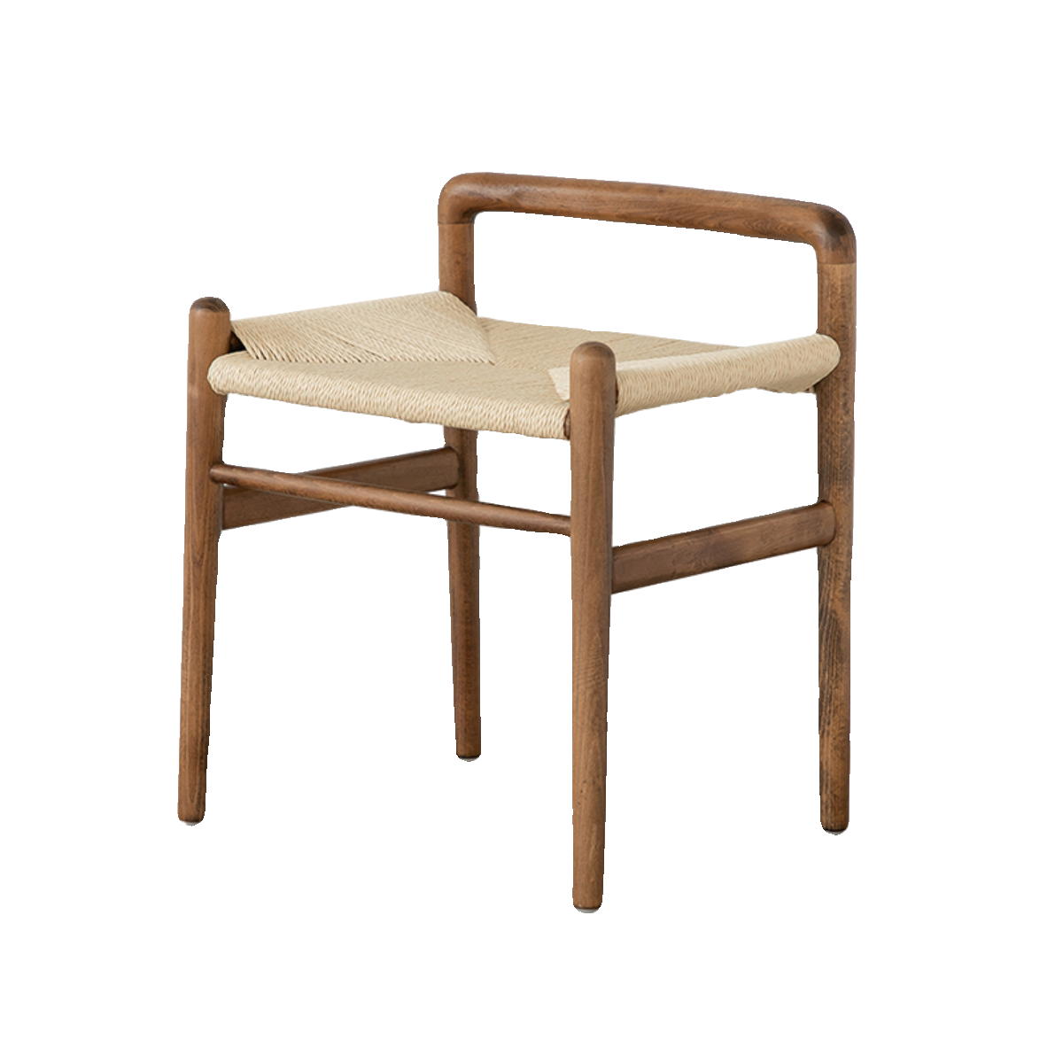 Traditional Chinese Kraft Paper Rope Rubberwood Square Cylindrical Low Stool With Backrest For Living Room