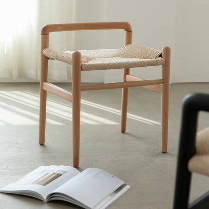 Traditional Chinese Kraft Paper Rope Rubberwood Square Cylindrical Low Stool With Backrest For Living Room