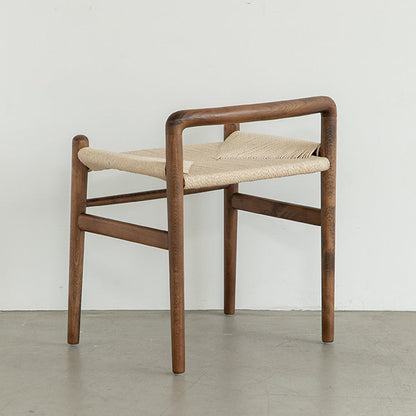 Traditional Chinese Kraft Paper Rope Rubberwood Square Cylindrical Low Stool With Backrest For Living Room