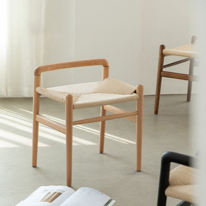 Traditional Chinese Kraft Paper Rope Rubberwood Square Cylindrical Low Stool With Backrest For Living Room