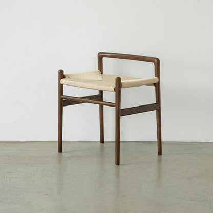 Traditional Chinese Kraft Paper Rope Rubberwood Square Cylindrical Low Stool With Backrest For Living Room