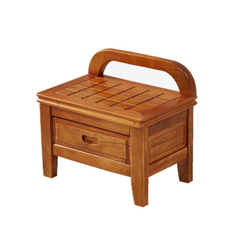 Traditional Chinese Solid Wood Grid Square Low Stool With Backrest For Living Room