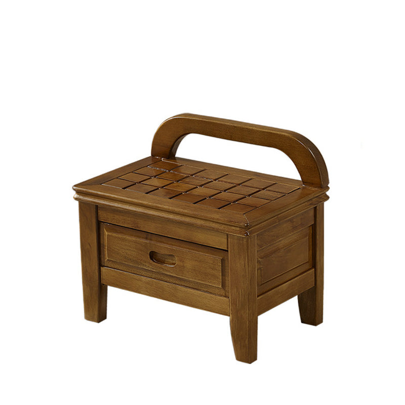 Traditional Chinese Solid Wood Grid Square Low Stool With Backrest For Living Room