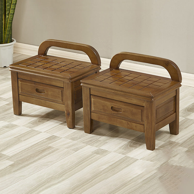Traditional Chinese Solid Wood Grid Square Low Stool With Backrest For Living Room