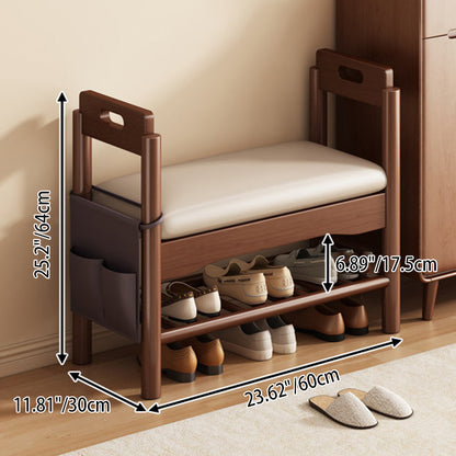 Traditional Vintage PU Leather Rubberwood Rectangular Shoe Bench 1-Tier For Living Room