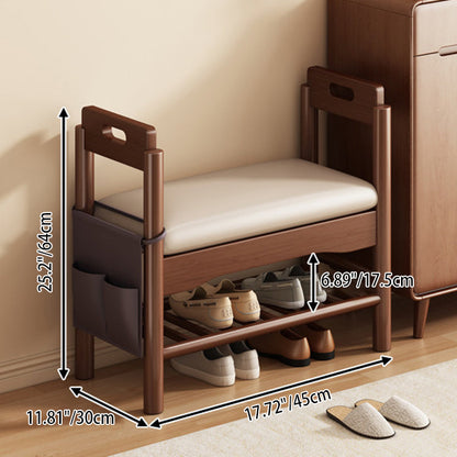 Traditional Vintage PU Leather Rubberwood Rectangular Shoe Bench 1-Tier For Living Room