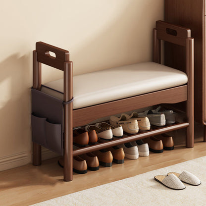 Traditional Vintage PU Leather Rubberwood Rectangular Shoe Bench 1-Tier For Living Room