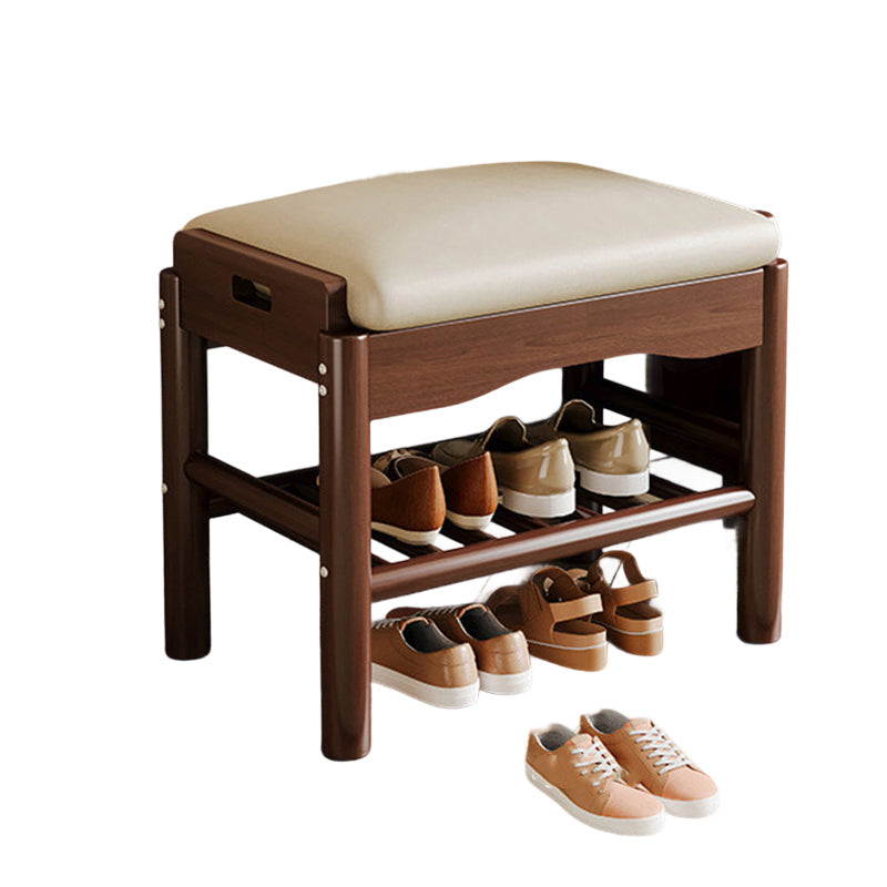 Traditional Chinese Rubberwood PU Leather Rectangular Cylindrical Shoe Bench 1-Tier For Living Room