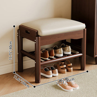 Traditional Chinese Rubberwood PU Leather Rectangular Cylindrical Shoe Bench 1-Tier For Living Room