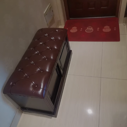 Traditional Chinese Solid Wood Second-Layer Cowhide Rectangular Shoe Bench 2-Storage For Living Room