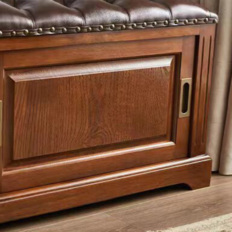 Traditional Chinese Solid Wood Second-Layer Cowhide Rectangular Shoe Bench 2-Storage For Living Room