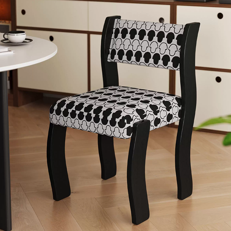 Traditional French Rubberwood Cotton Linen Curved Square Dining Chair With Backrest For Dining Room