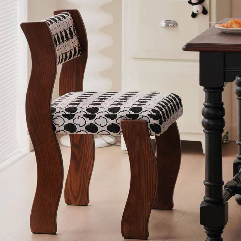 Traditional French Rubberwood Cotton Linen Curved Square Dining Chair With Backrest For Dining Room