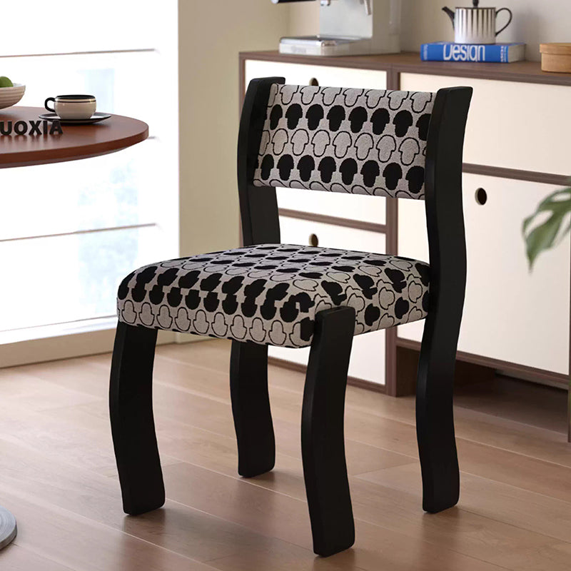 Traditional French Rubberwood Cotton Linen Curved Square Dining Chair With Backrest For Dining Room