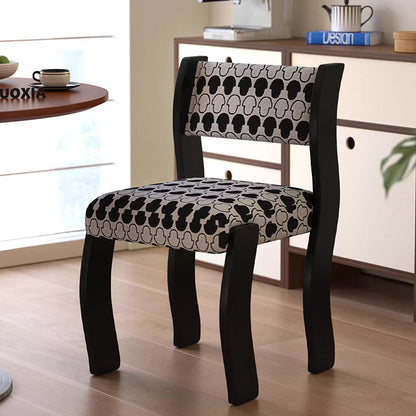 Traditional French Rubberwood Cotton Linen Curved Square Dining Chair With Backrest For Dining Room