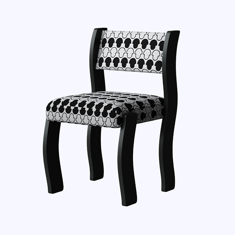Traditional French Rubberwood Cotton Linen Curved Square Dining Chair With Backrest For Dining Room