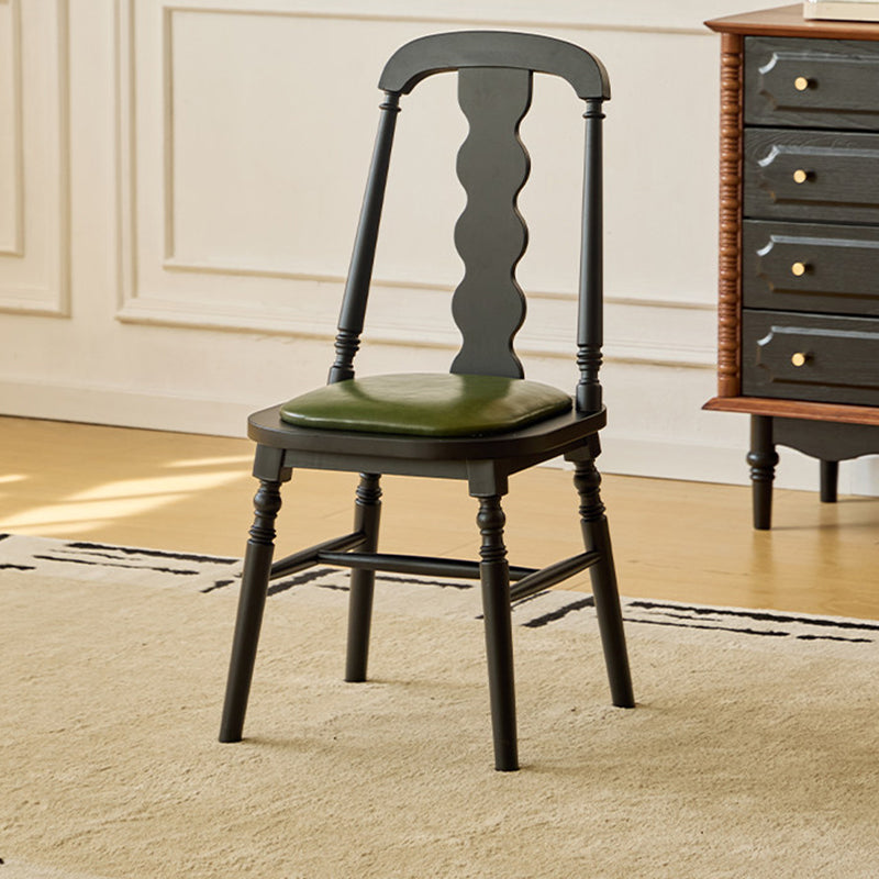 Traditional Vintage Rubberwood PU Leather Cylindrical Wave Square Dining Chair With Backrest For Dining Room