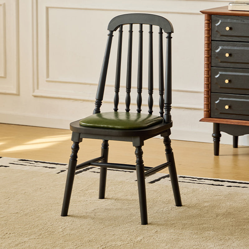 Traditional Vintage Rubberwood PU Leather Cylindrical Wave Square Dining Chair With Backrest For Dining Room