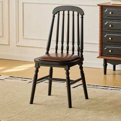 Traditional Vintage Rubberwood PU Leather Cylindrical Wave Square Dining Chair With Backrest For Dining Room