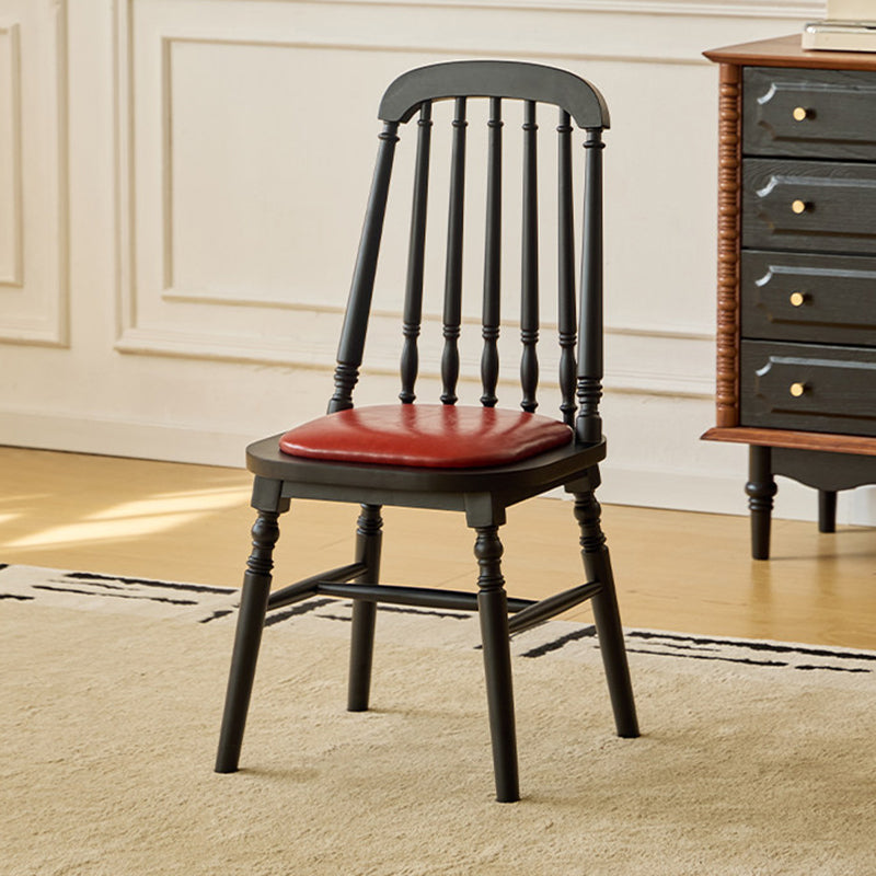 Traditional Vintage Rubberwood PU Leather Cylindrical Wave Square Dining Chair With Backrest For Dining Room