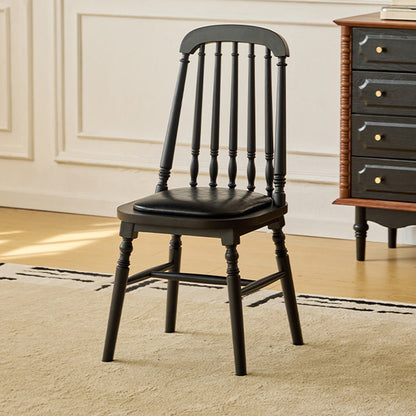 Traditional Vintage Rubberwood PU Leather Cylindrical Wave Square Dining Chair With Backrest For Dining Room
