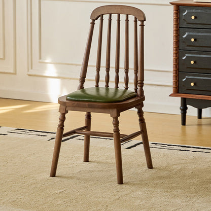 Traditional Vintage Rubberwood PU Leather Cylindrical Wave Square Dining Chair With Backrest For Dining Room