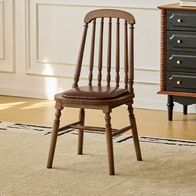 Traditional Vintage Rubberwood PU Leather Cylindrical Wave Square Dining Chair With Backrest For Dining Room
