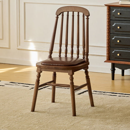 Traditional Vintage Rubberwood PU Leather Cylindrical Wave Square Dining Chair With Backrest For Dining Room