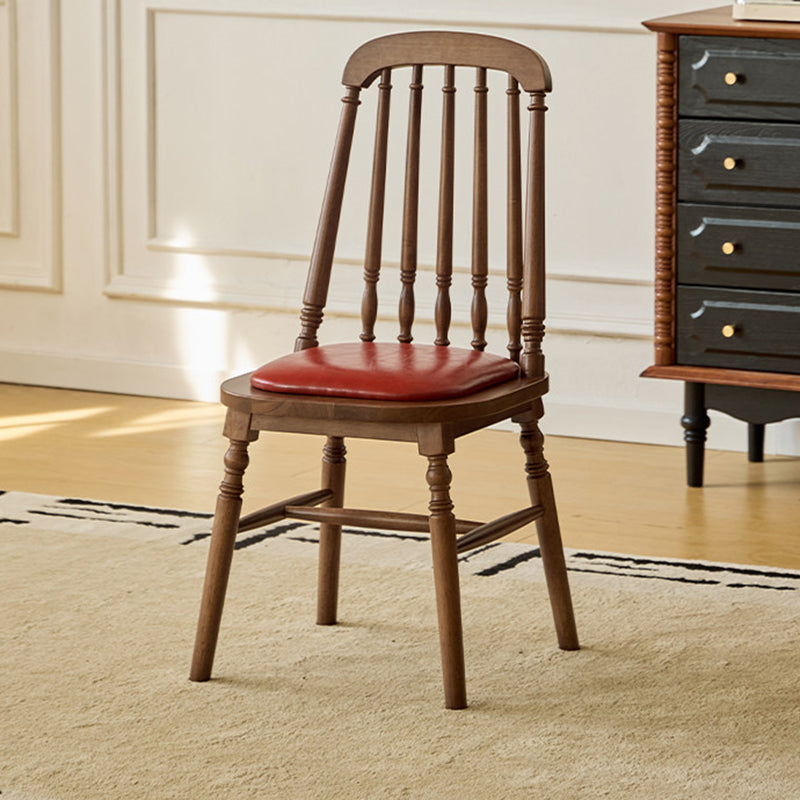 Traditional Vintage Rubberwood PU Leather Cylindrical Wave Square Dining Chair With Backrest For Dining Room