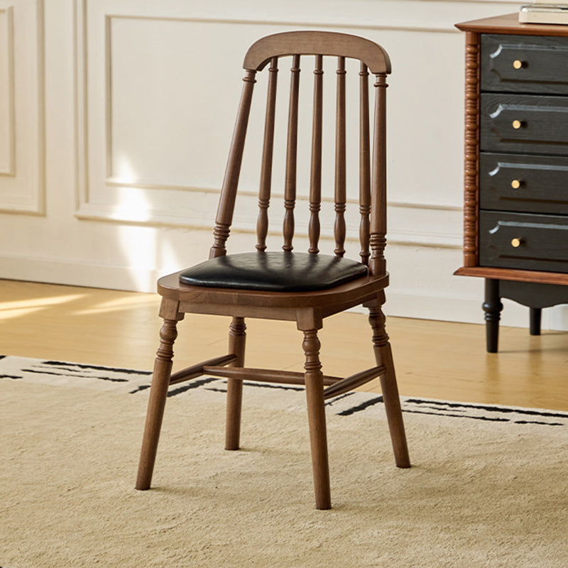 Traditional Vintage Rubberwood PU Leather Cylindrical Wave Square Dining Chair With Backrest For Dining Room