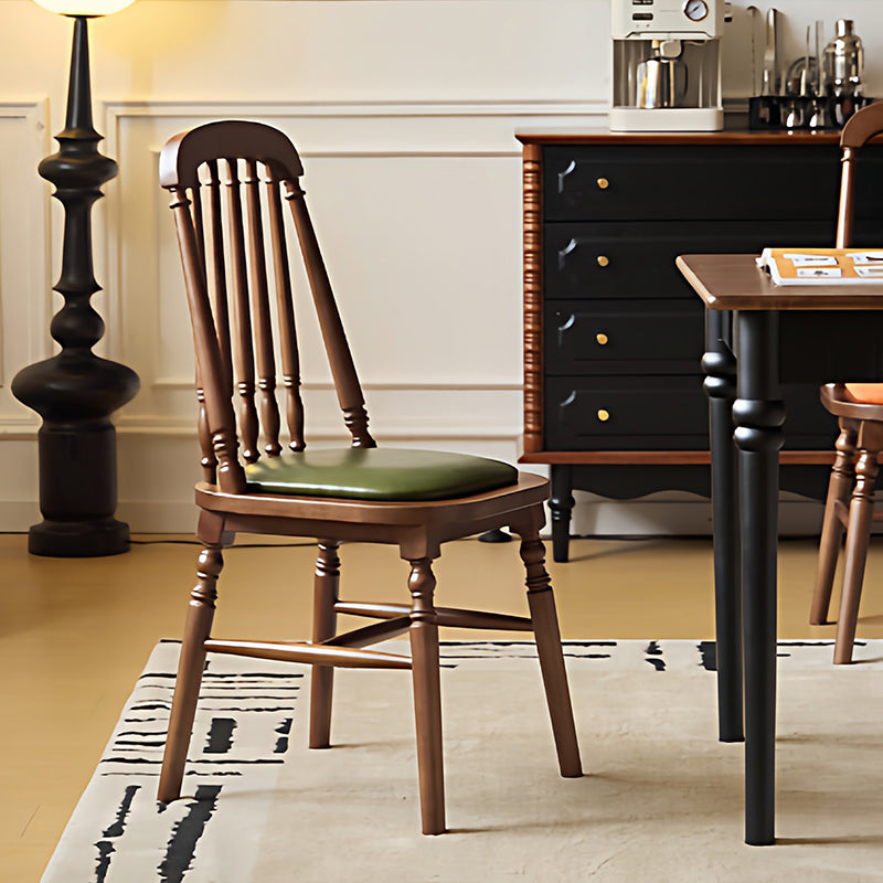 Traditional Vintage Rubberwood PU Leather Cylindrical Wave Square Dining Chair With Backrest For Dining Room