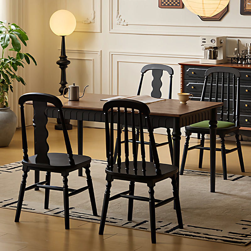 Traditional Vintage Rubberwood PU Leather Cylindrical Wave Square Dining Chair With Backrest For Dining Room