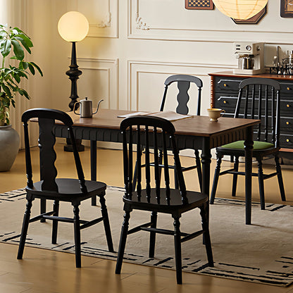 Traditional Vintage Rubberwood PU Leather Cylindrical Wave Square Dining Chair With Backrest For Dining Room