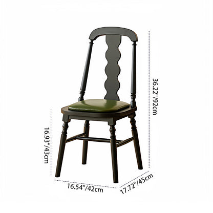 Traditional Vintage Rubberwood PU Leather Cylindrical Wave Square Dining Chair With Backrest For Dining Room