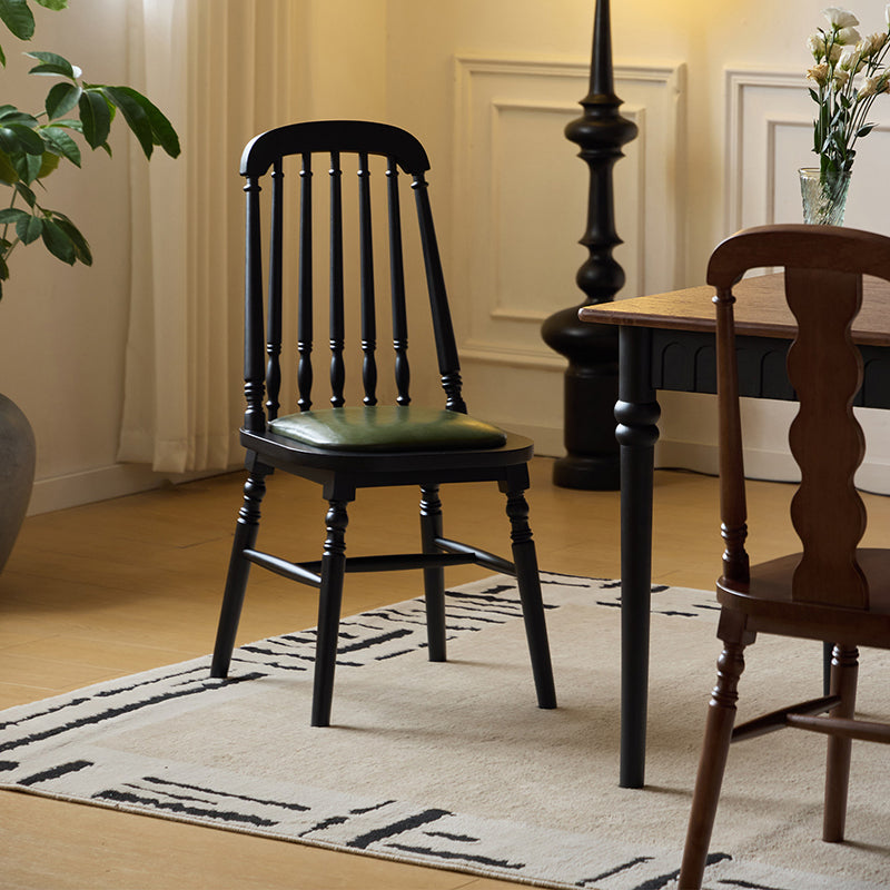 Traditional Vintage Rubberwood PU Leather Cylindrical Wave Square Dining Chair With Backrest For Dining Room