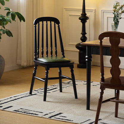 Traditional Vintage Rubberwood PU Leather Cylindrical Wave Square Dining Chair With Backrest For Dining Room