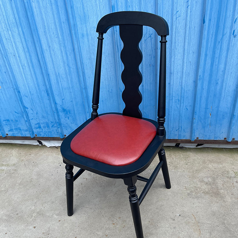 Traditional Vintage Rubberwood PU Leather Cylindrical Wave Square Dining Chair With Backrest For Dining Room