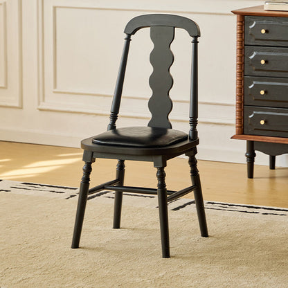 Traditional Vintage Rubberwood PU Leather Cylindrical Wave Square Dining Chair With Backrest For Dining Room