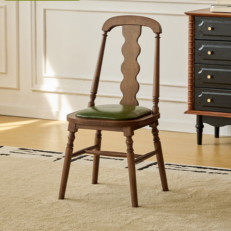 Traditional Vintage Rubberwood PU Leather Cylindrical Wave Square Dining Chair With Backrest For Dining Room