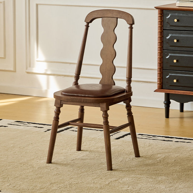 Traditional Vintage Rubberwood PU Leather Cylindrical Wave Square Dining Chair With Backrest For Dining Room