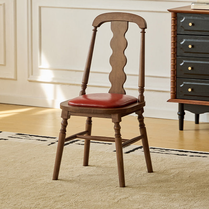 Traditional Vintage Rubberwood PU Leather Cylindrical Wave Square Dining Chair With Backrest For Dining Room