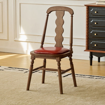 Traditional Vintage Rubberwood PU Leather Cylindrical Wave Square Dining Chair With Backrest For Dining Room