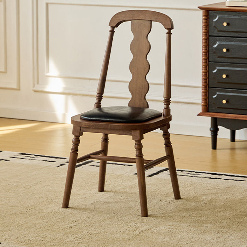 Traditional Vintage Rubberwood PU Leather Cylindrical Wave Square Dining Chair With Backrest For Dining Room