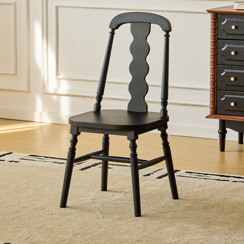 Traditional Vintage Rubberwood PU Leather Cylindrical Wave Square Dining Chair With Backrest For Dining Room